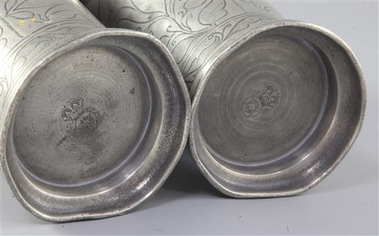 A pair of 17th century style pewter flared vases, 6.75in.